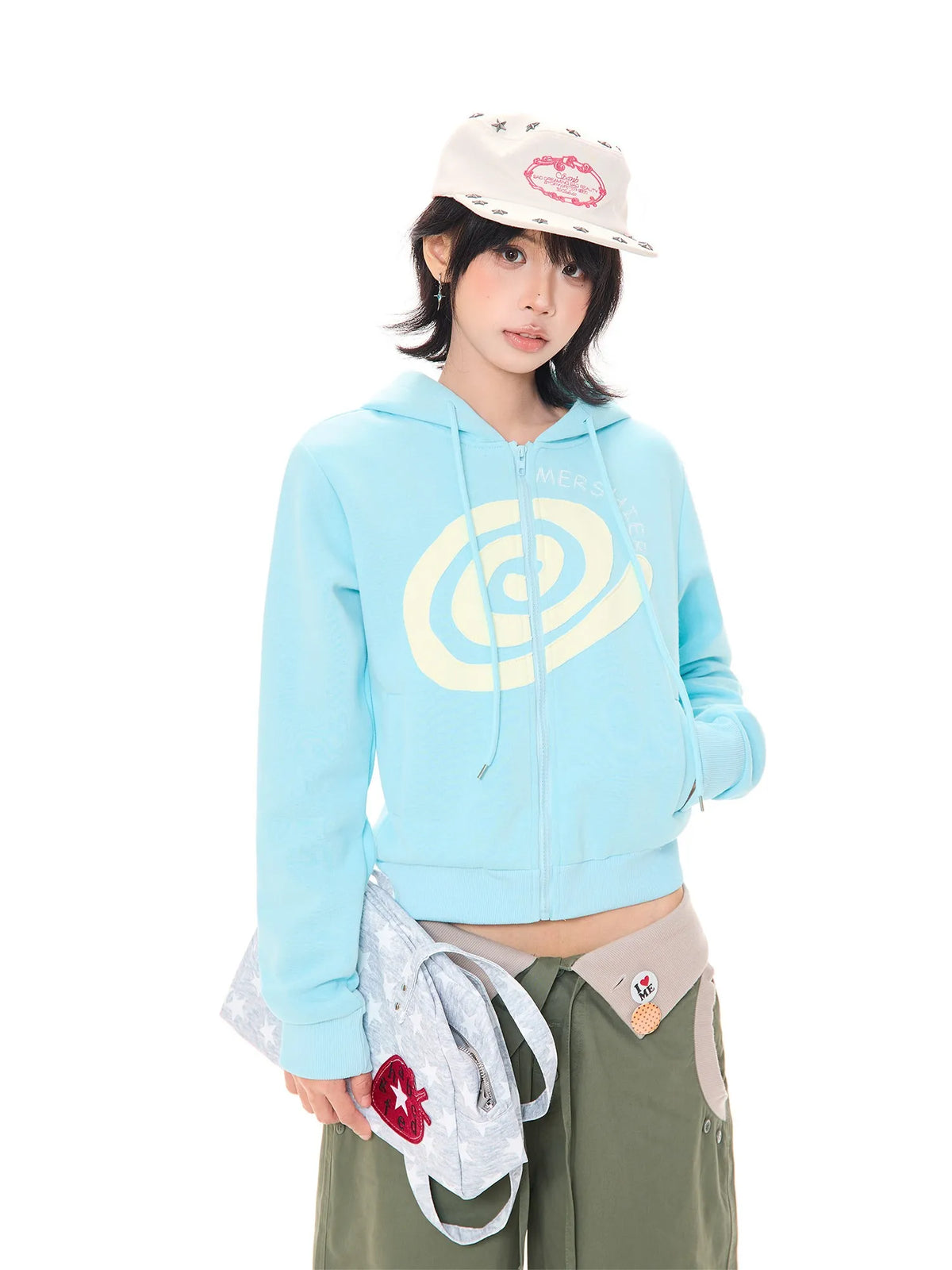 Swirl Patch Cropped Zip Hoodie OL2422