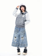 Star Embroidered Stripe Cropped Hoodie OL2384
