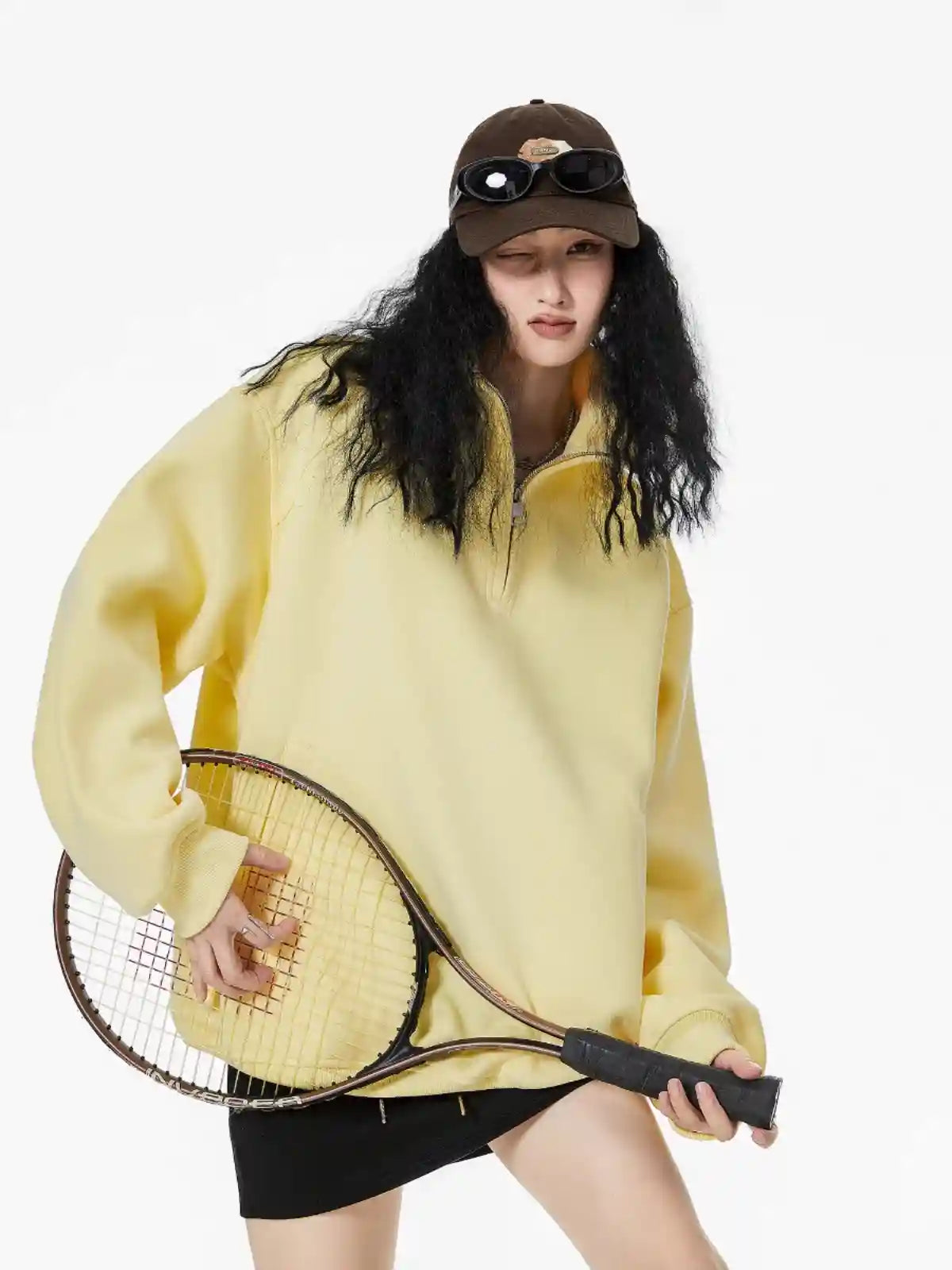 Half-Zip Stand Collar Sweatshirt with Relaxed Fit   OL1991