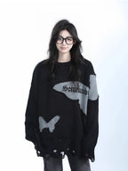Distressed Butterfly Knit Sweater   OL1992