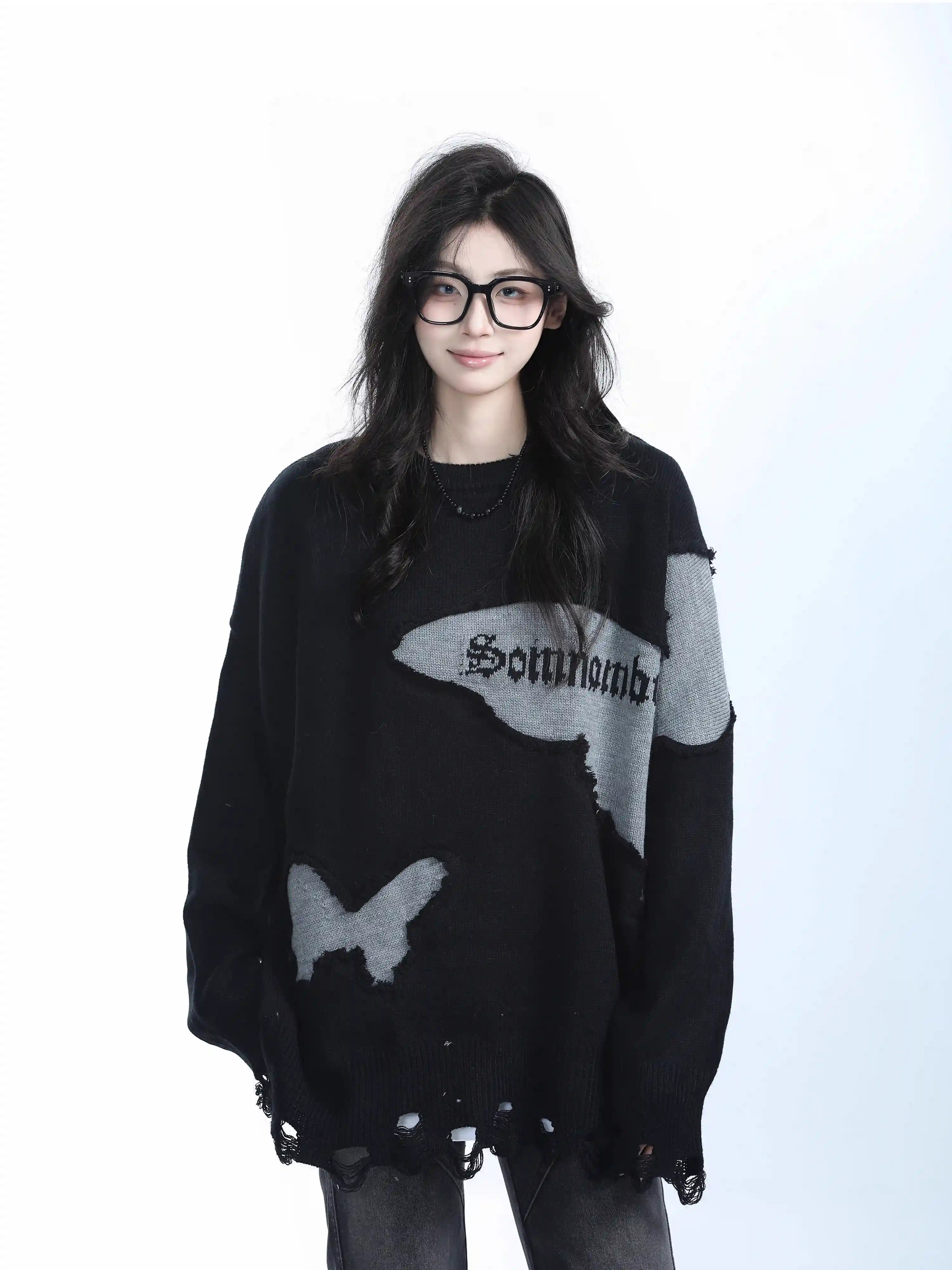 Distressed Butterfly Knit Sweater   OL1992