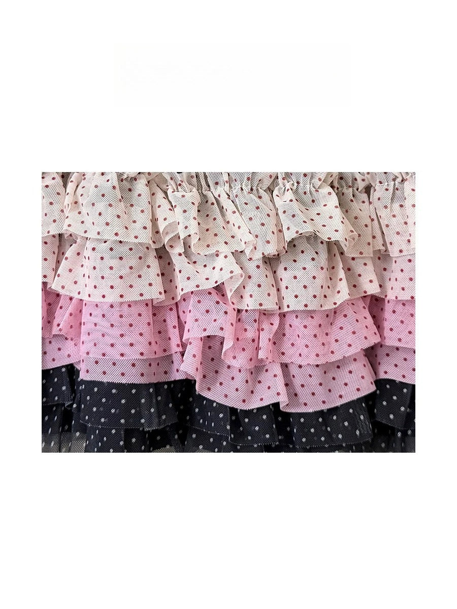 Polka Dot Drawstring Tiered Skirt OLA045