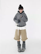 Minimal Embroidered Hooded Zip Cardigan   OL2119