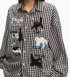 ゆるかわネコ刺繍入りチェックシャツ  OL1821