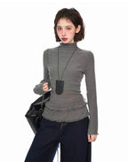 Lace Mock Neck Slim Long Sleeve Top   OL2061