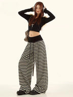 Striped High Waist Drawstring Wide Leg Lounge Pants OL2228