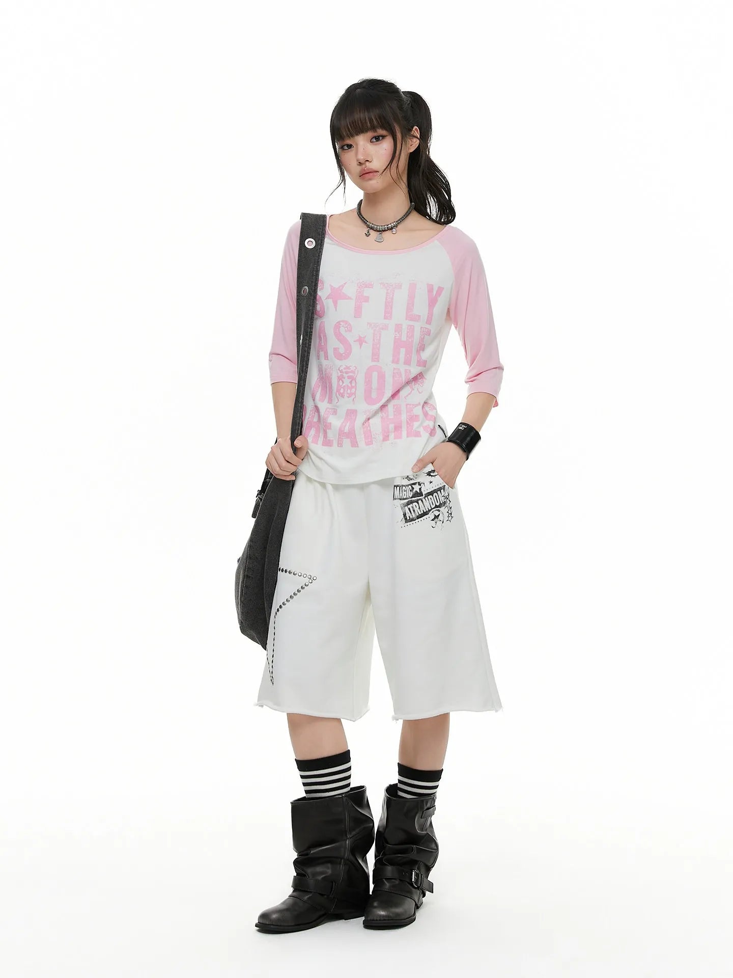 Contrast Raglan Graphic T Shirt OL2379