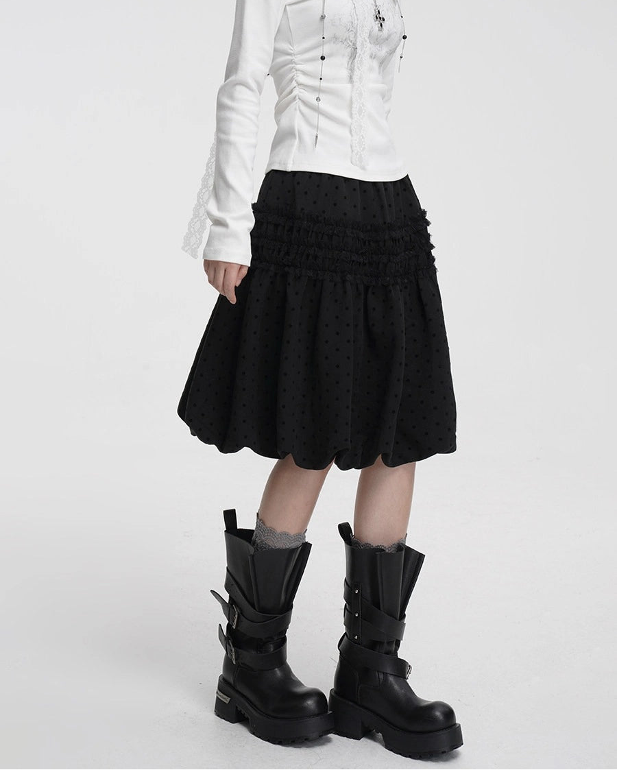 Grey Polka Dot Balloon Midi Skirt OL2316