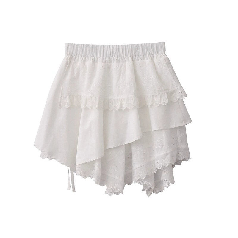 Asymmetric Embroidered Lace Mini Skirt oliviroa オリヴィオラ