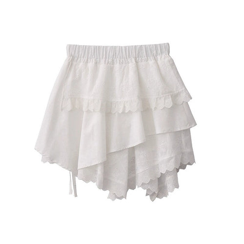 Asymmetric Embroidered Lace Mini Skirt oliviroa オリヴィオラ