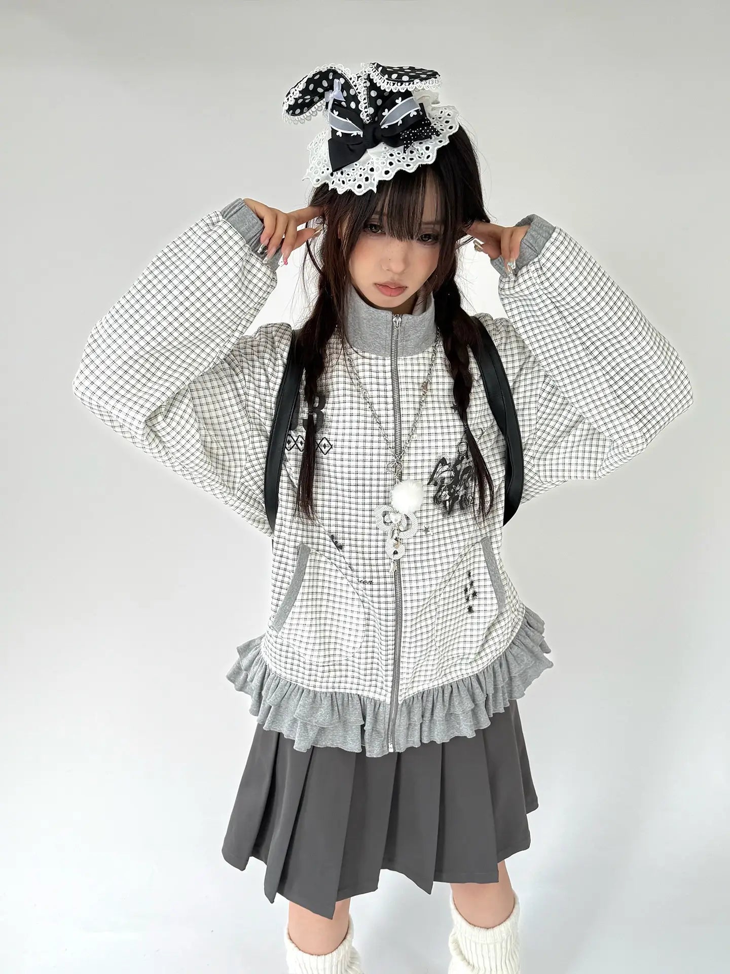 Graphic Plaid Ruffle Jacket OL2383
