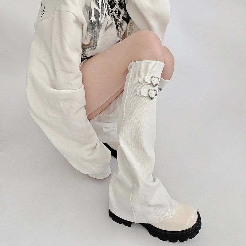 Heart Buckle Knit Flared Leg Warmers OLA061