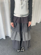 Polka Dot Plaid Tiered Maxi Skirt OL2438