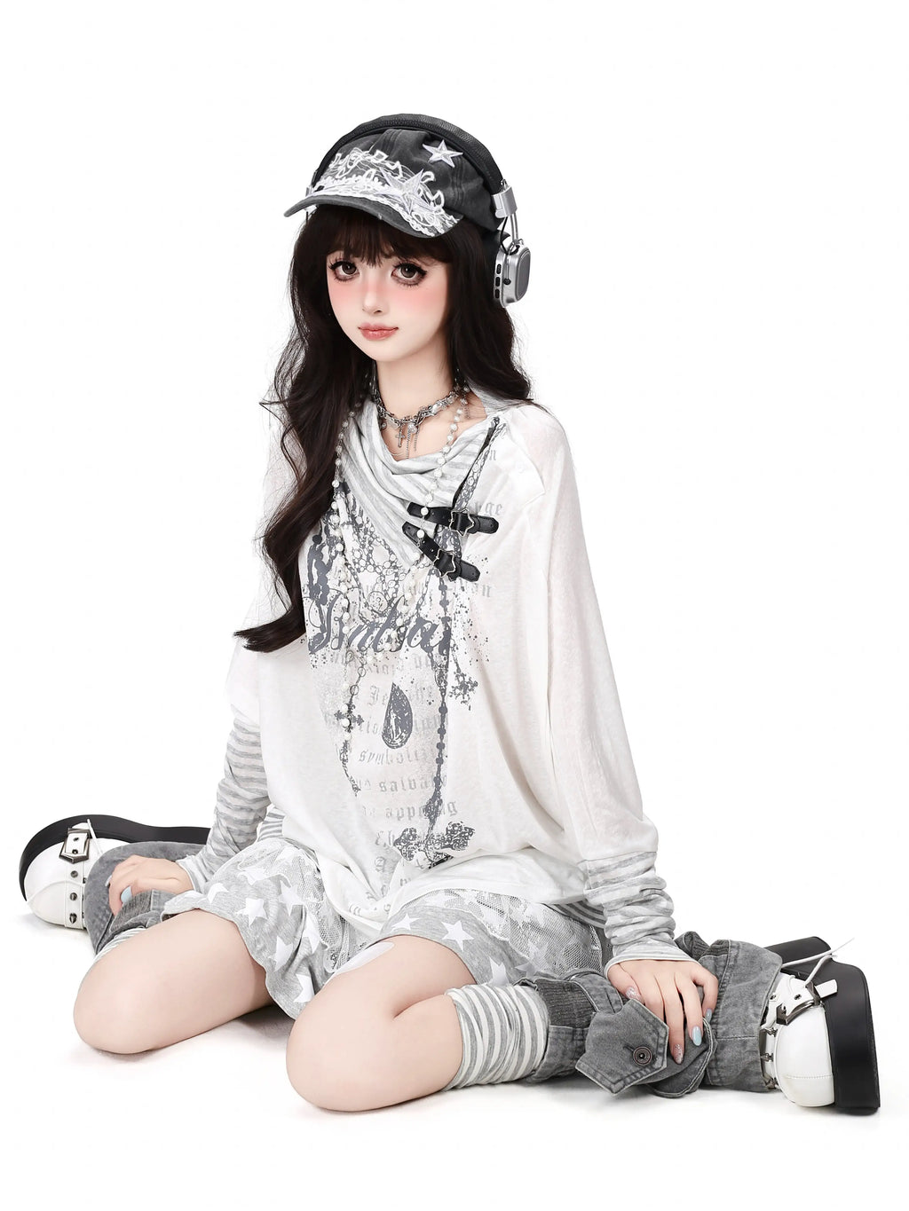 Gothic Stripe Layered Long Sleeve T Shirt OL2376