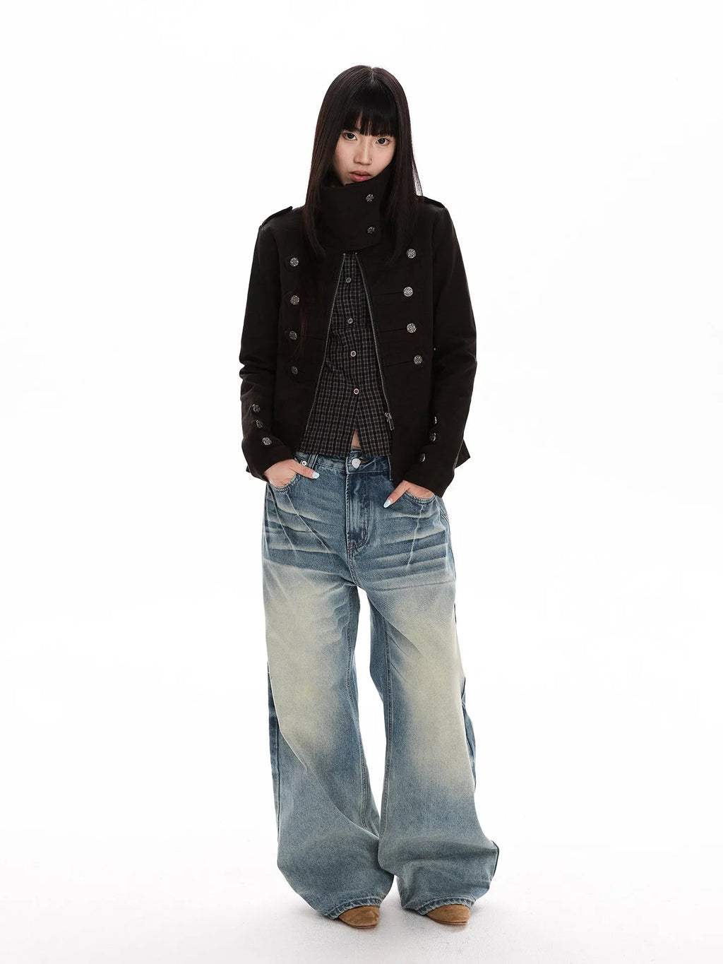 Double Breasted Scarf Collar Cropped Jacket OL2426