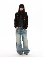 Double Breasted Scarf Collar Cropped Jacket OL2426