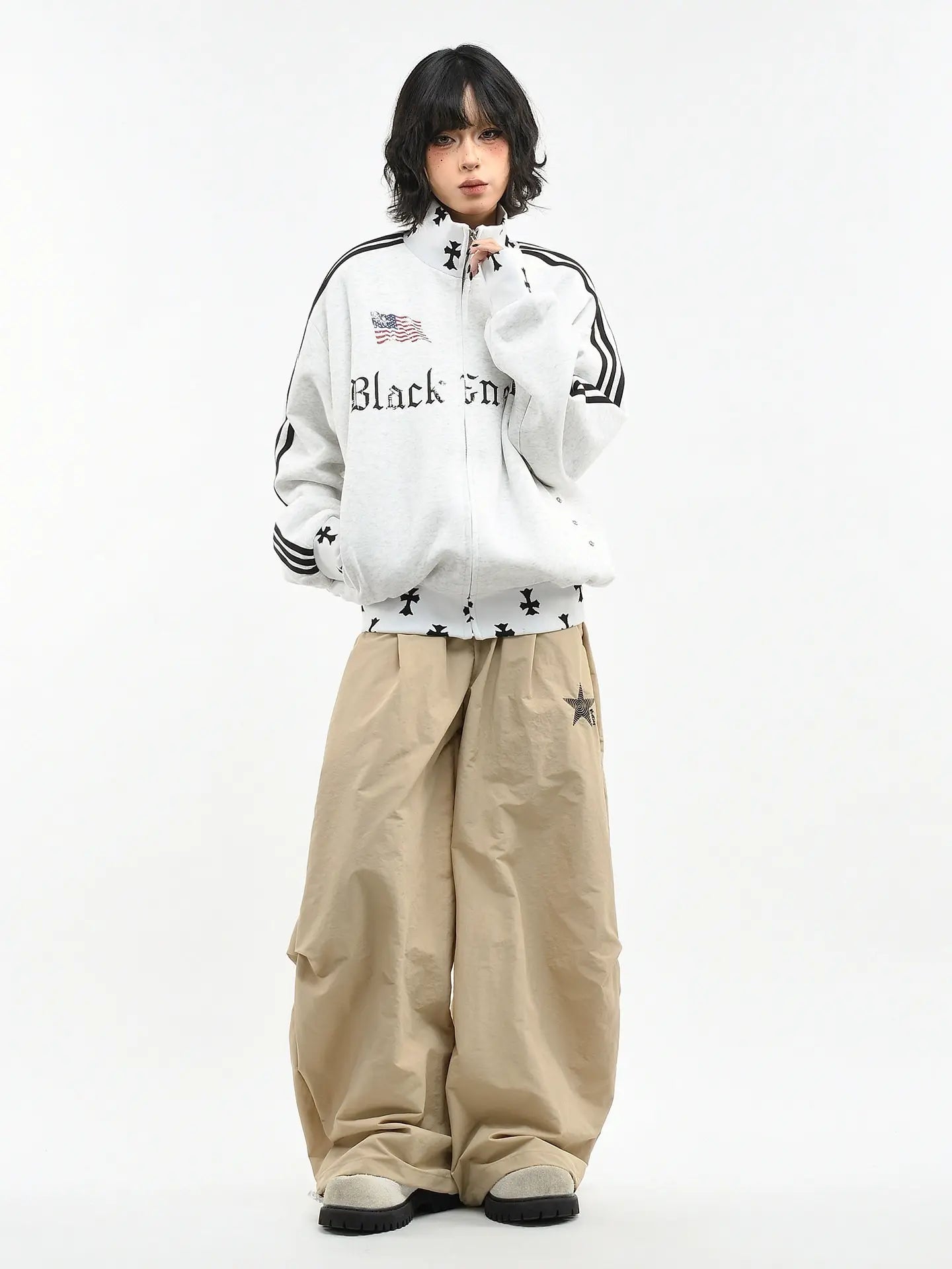 Vintage Three Stripe Stand Collar Zip Hoodie   OL2234