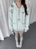Striped Layered Half Zip Hoodie OL2434