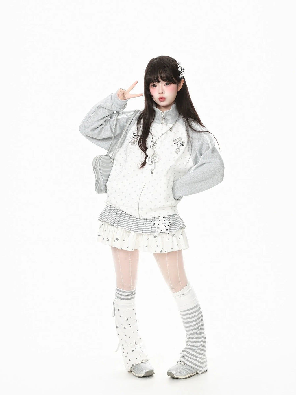 Star Embroidered Stripe Zip Up Sweatshirt OL2378