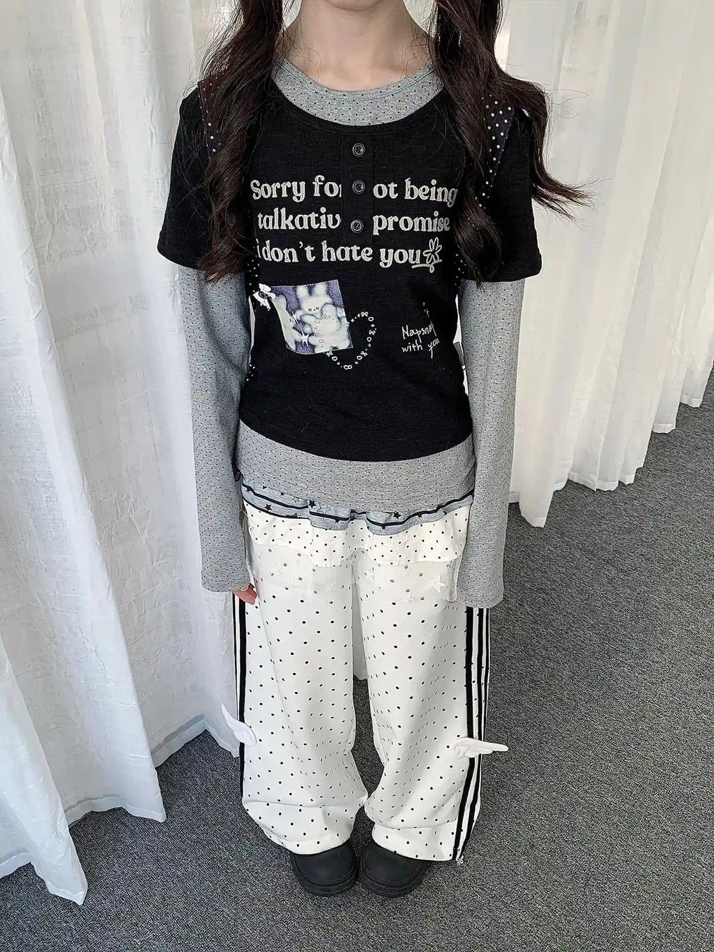 Polka Dot Stripe Wing Sweatpants   OL2242