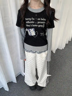 Polka Dot Stripe Wing Sweatpants   OL2242