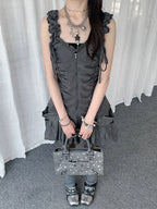 Ruffled Tie Double Zipper Vest OL2283