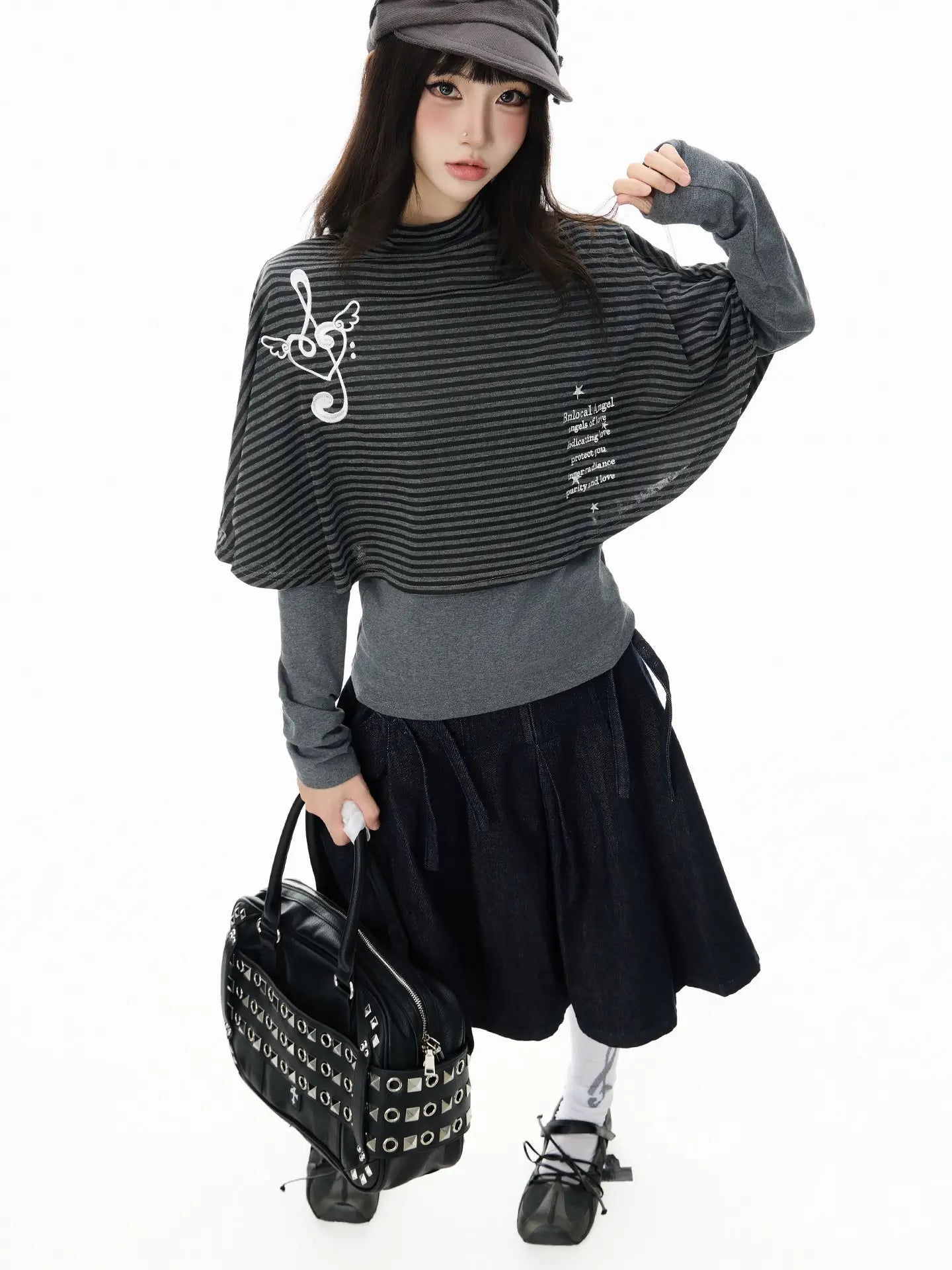 High Neck Cape Layered Long Sleeve Tee OL2416