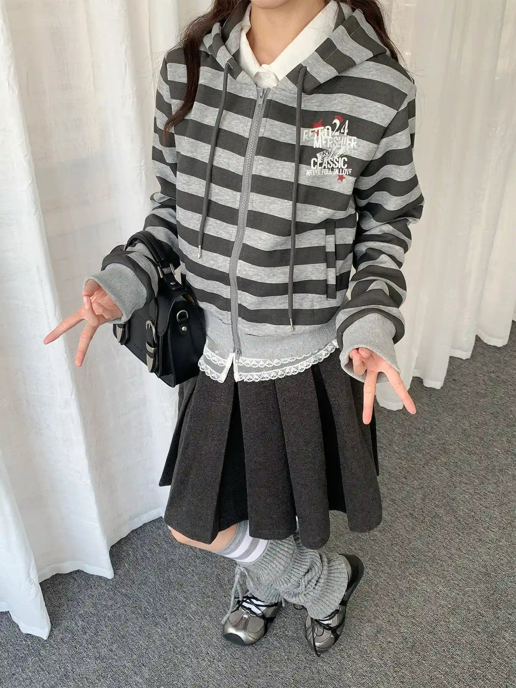 Vintage Y2K Striped Cropped Hoodie Jacket   OL2239