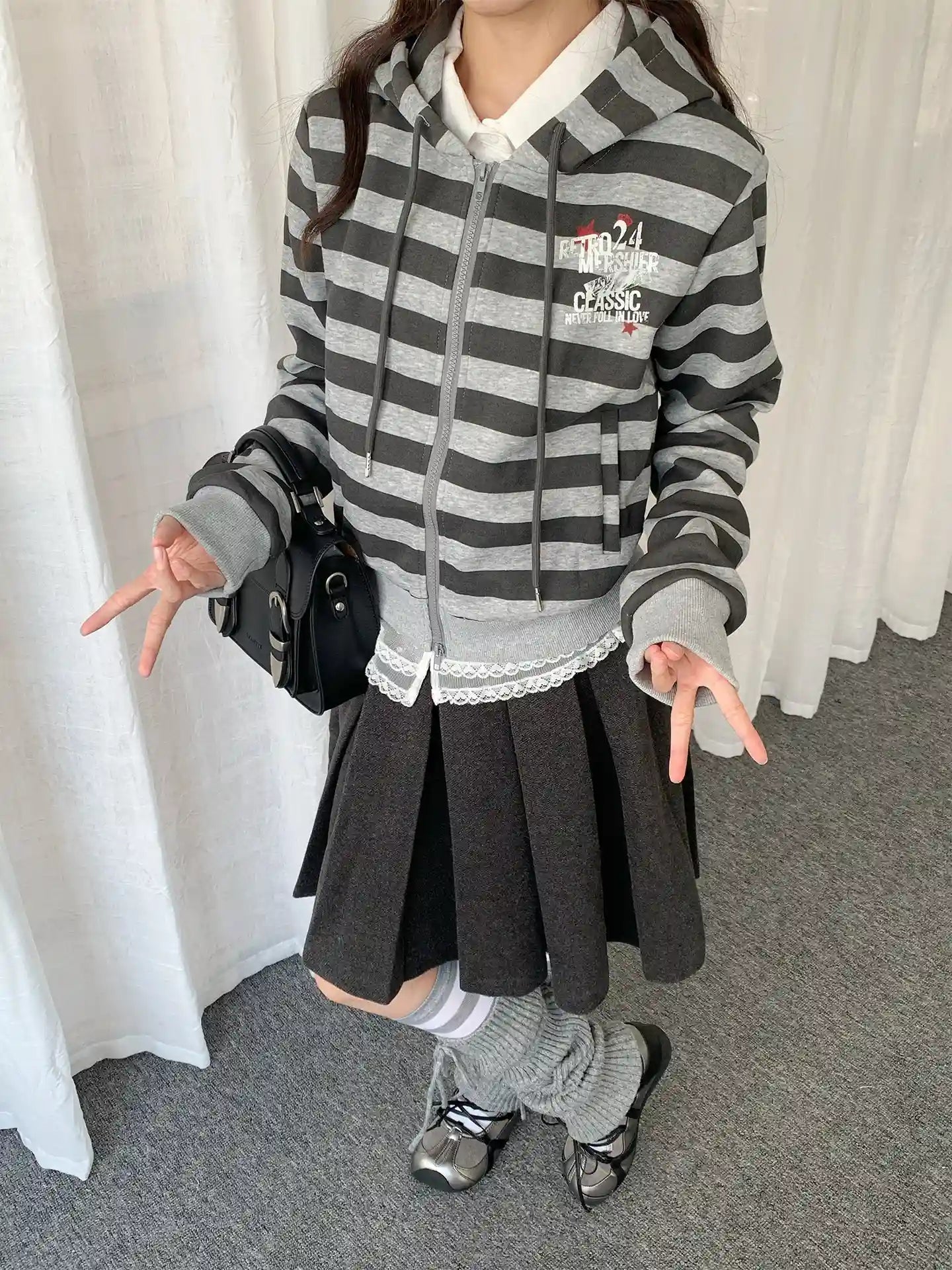 Vintage Y2K Striped Cropped Hoodie Jacket   OL2239