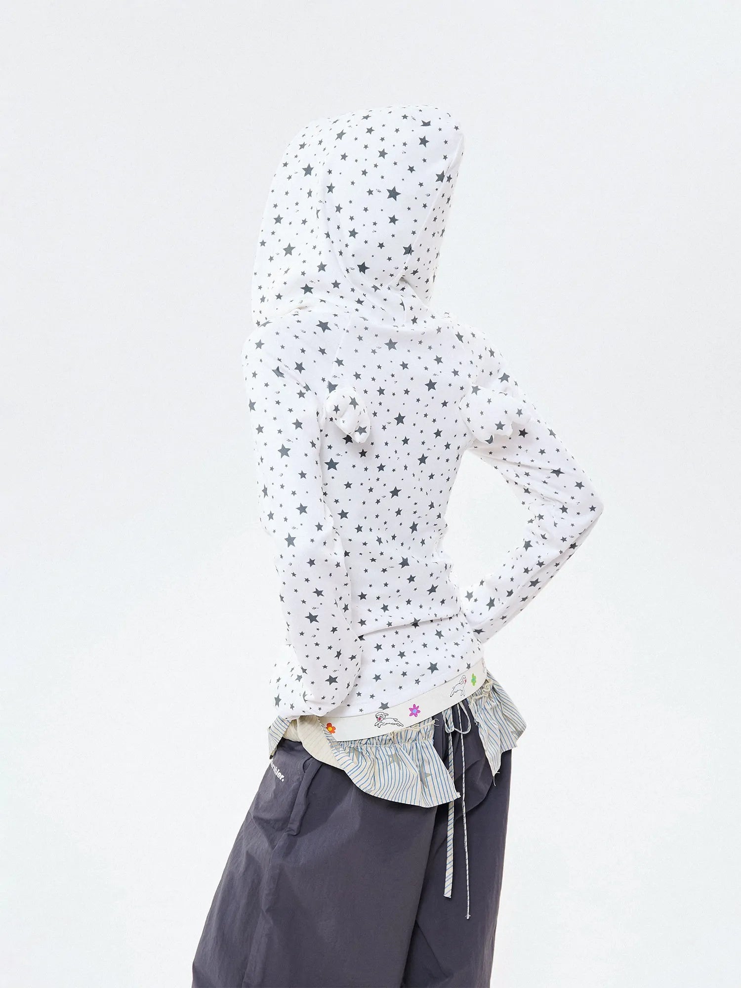 Star Wing Print Hooded Long Sleeve Fitted Top OL2272