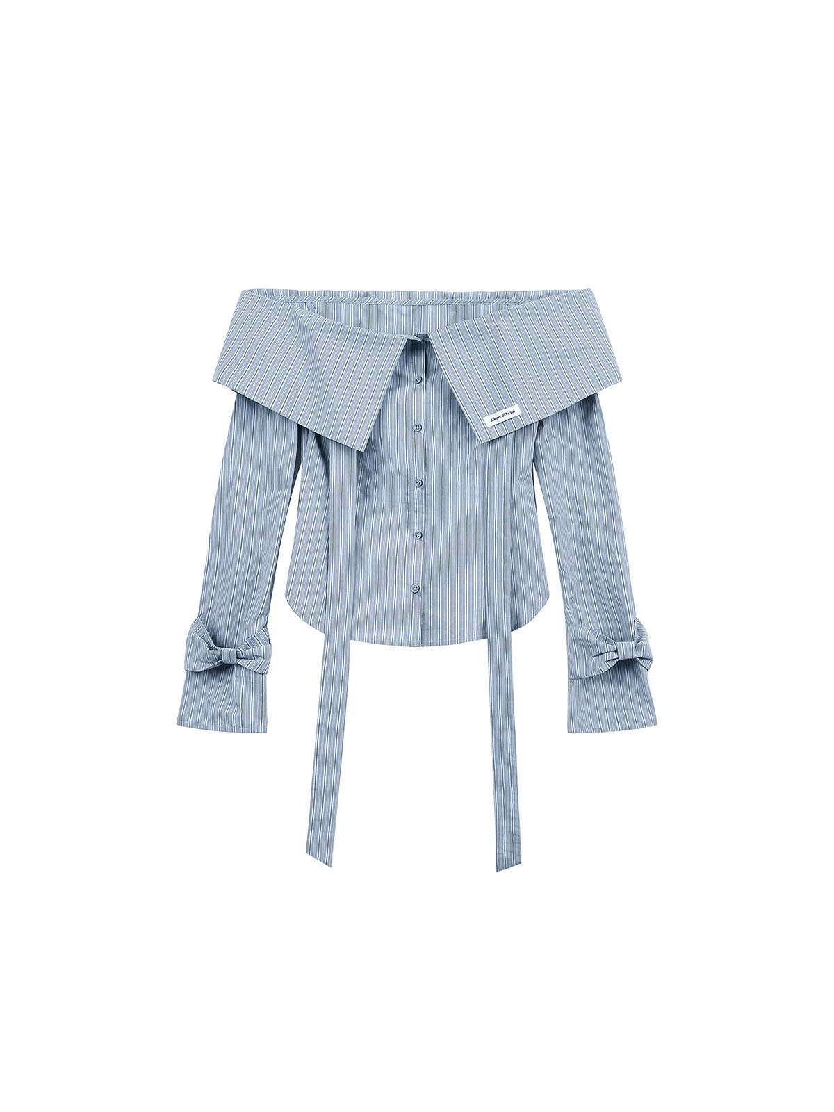 Off Shoulder Bow Tie Waist Fitted Shirt OL2268