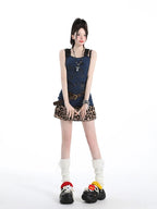 Leopard Print Fitted Top and Mini Skirt Set   OL2229