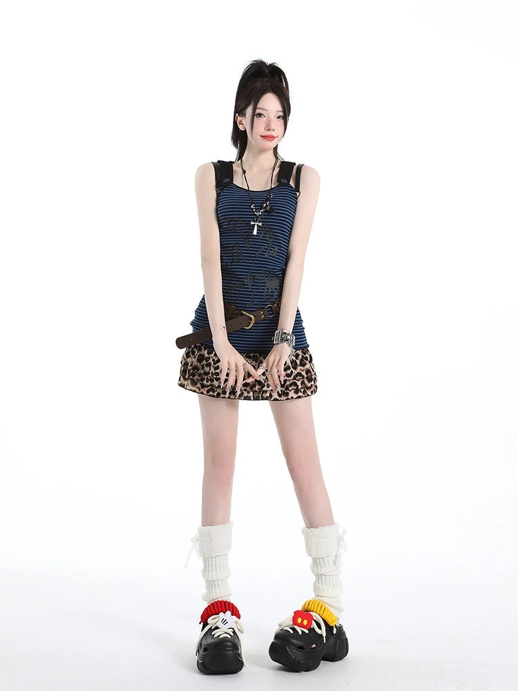 Leopard Print Fitted Top and Mini Skirt Set   OL2229