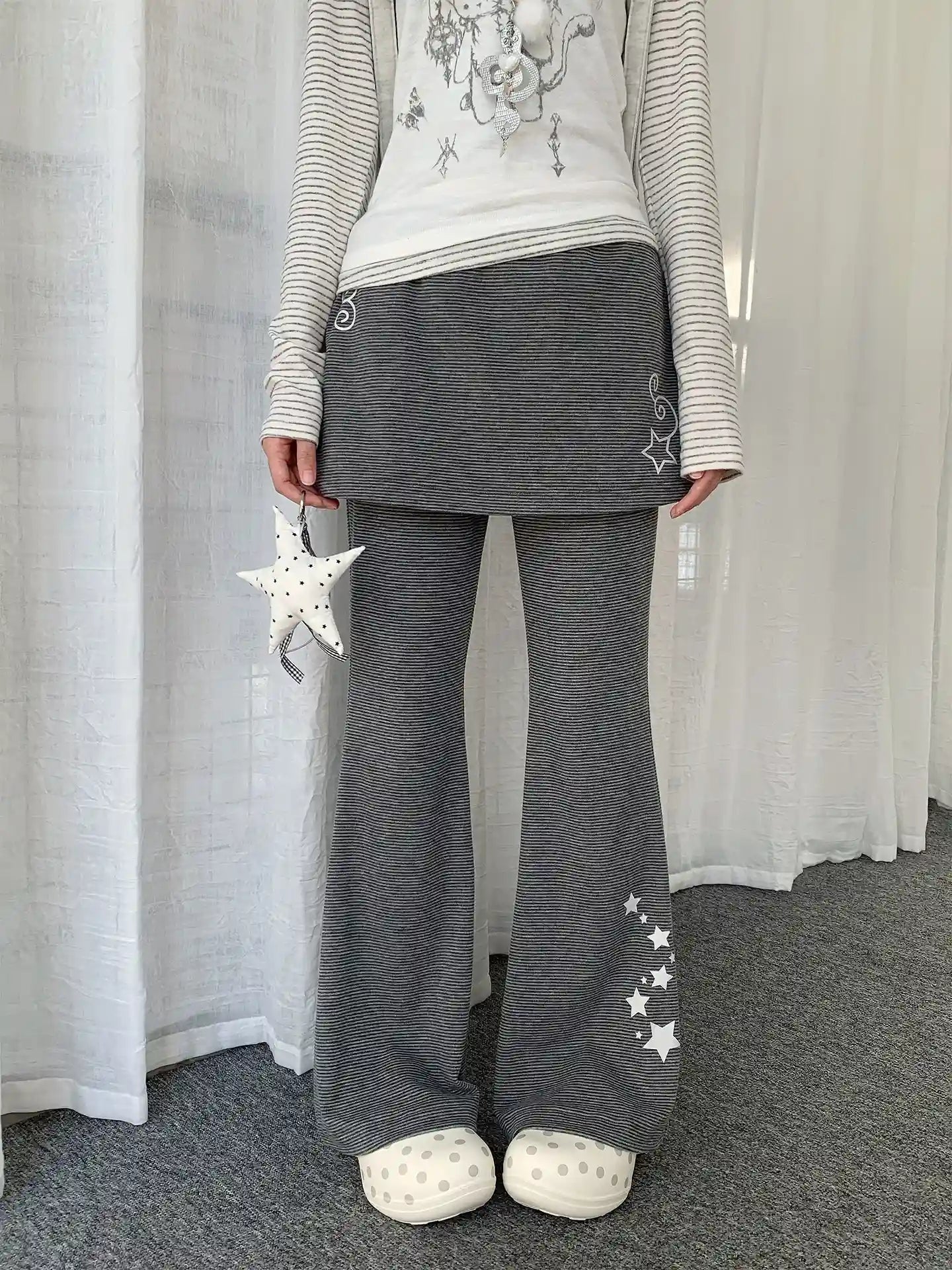 Y2K Striped Layered Flare Pants   OL2240