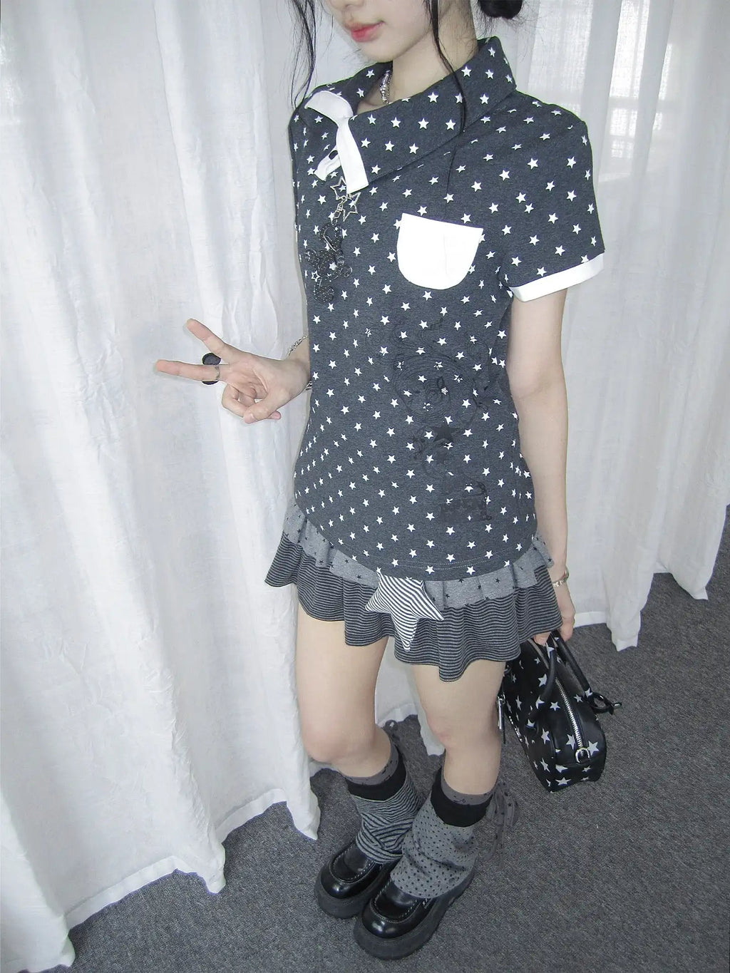 Allover Star Asymmetric Polo Tee oliviroa オリヴィオラ