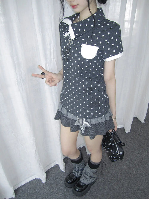 Allover Star Asymmetric Polo Tee oliviroa オリヴィオラ