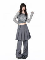 Pleated Skirt Layered Flare Pants OL2412