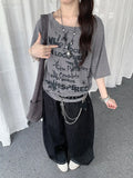 Vintage Stripe Drawstring Shoulder T-Shirt oliviroa オリヴィオラ