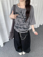 Vintage Stripe Drawstring Shoulder T-Shirt oliviroa オリヴィオラ