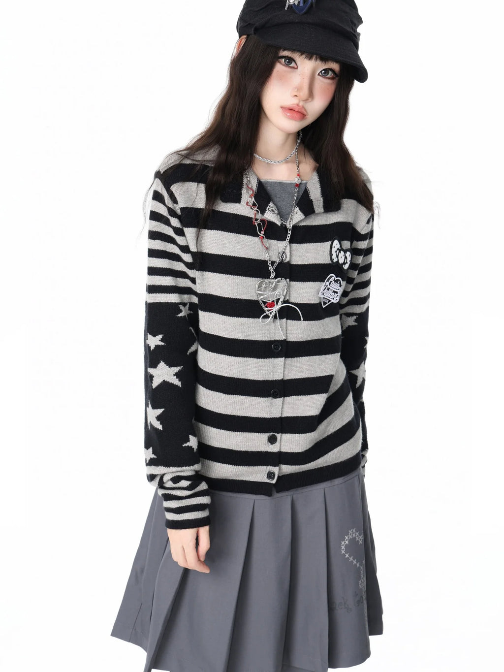 Star Stripe Patchwork Knit Cardigan OL2408