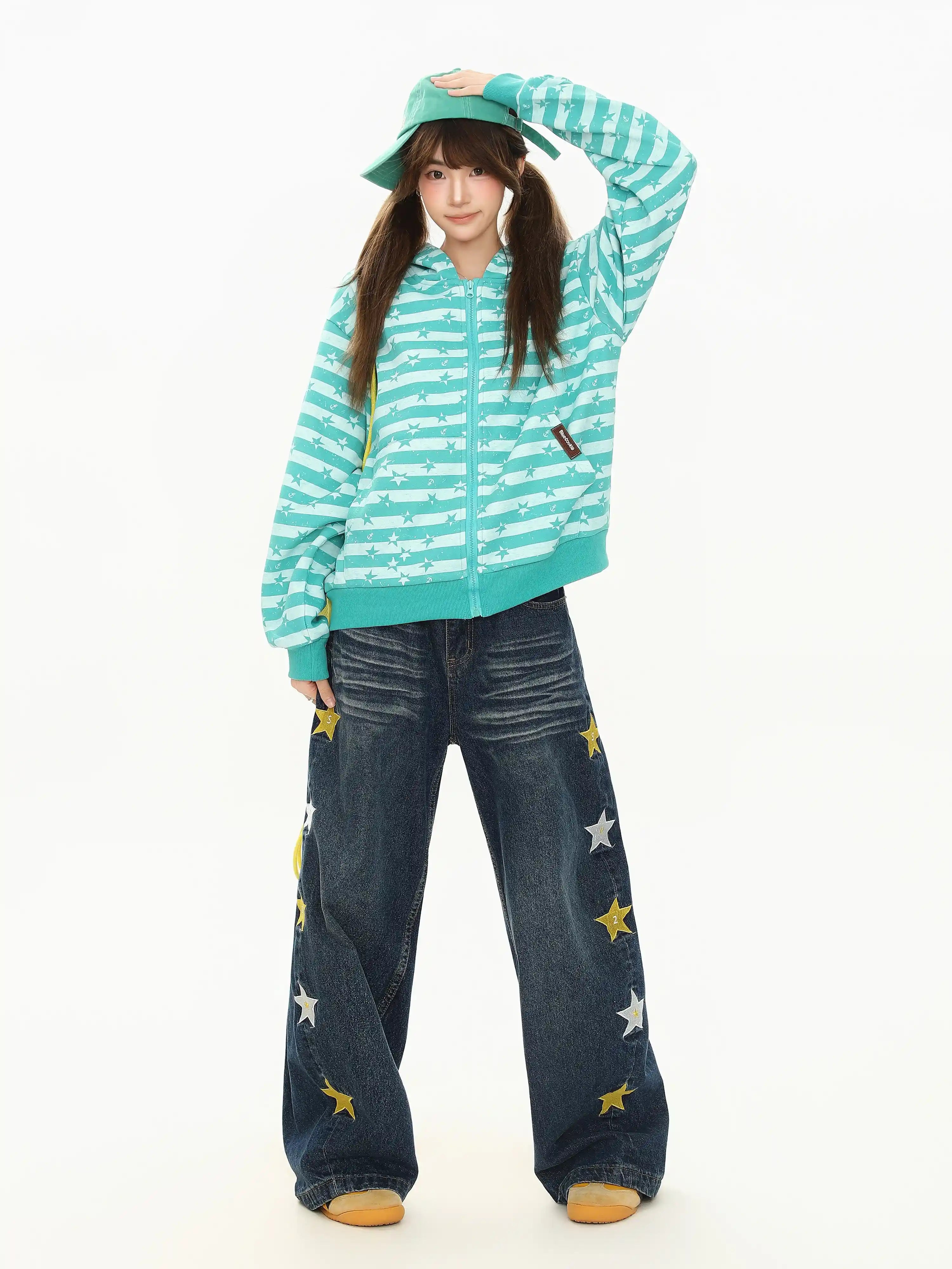 Star Stripe Hooded Zip Cardigan OL2415