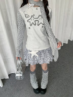 Polka Dot Scarf Neck Fitted Long Sleeve Tee OL2387