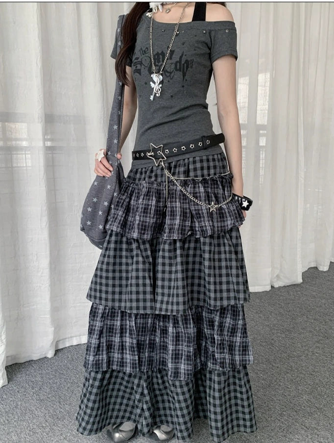 Layered Check Cake Skirt Dress OL2274