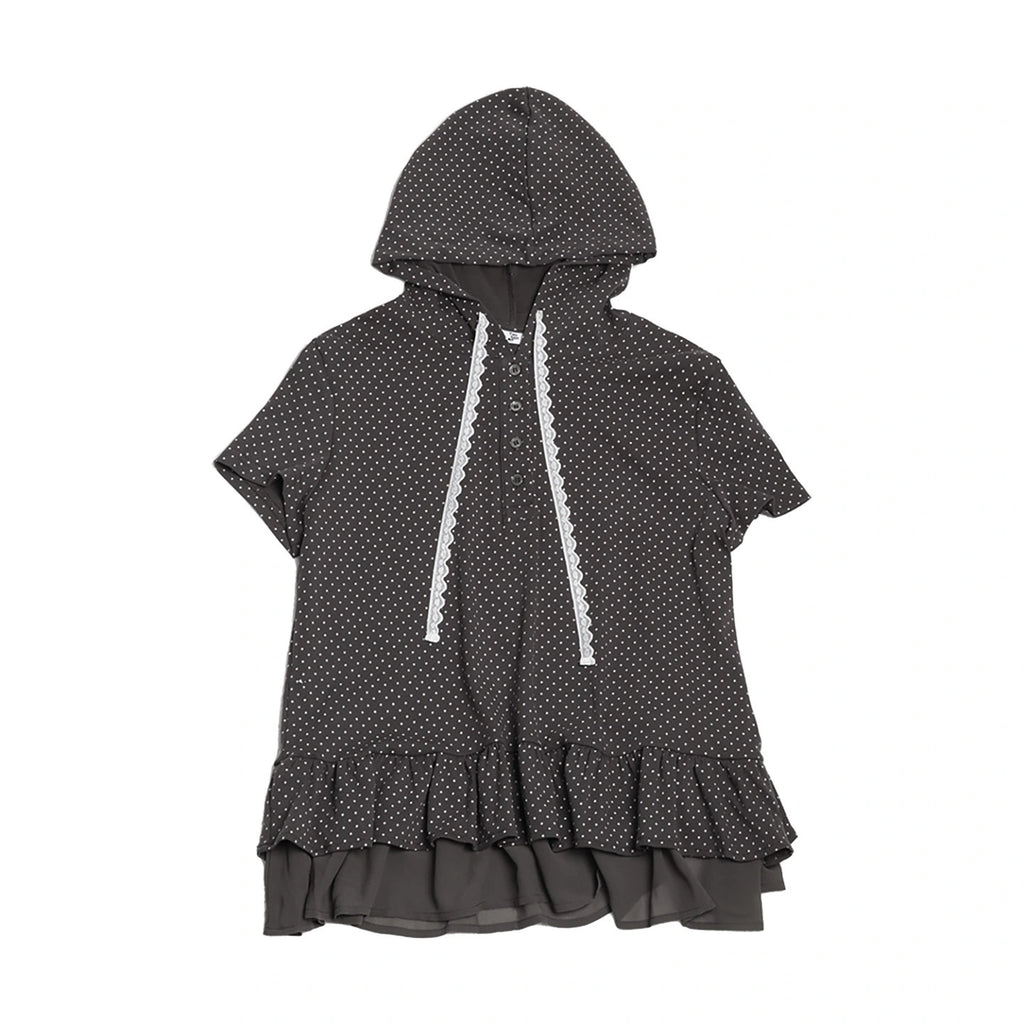 Polka Dot Ruffle Hooded Top OL2336