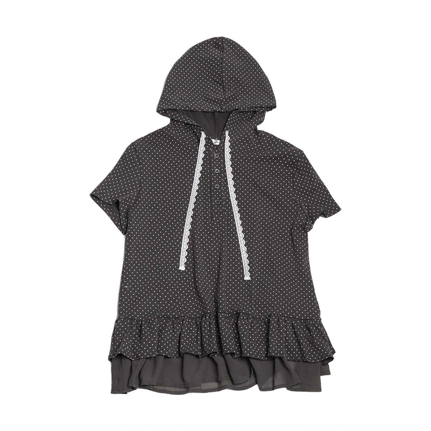 Polka Dot Ruffle Hooded Top OL2336