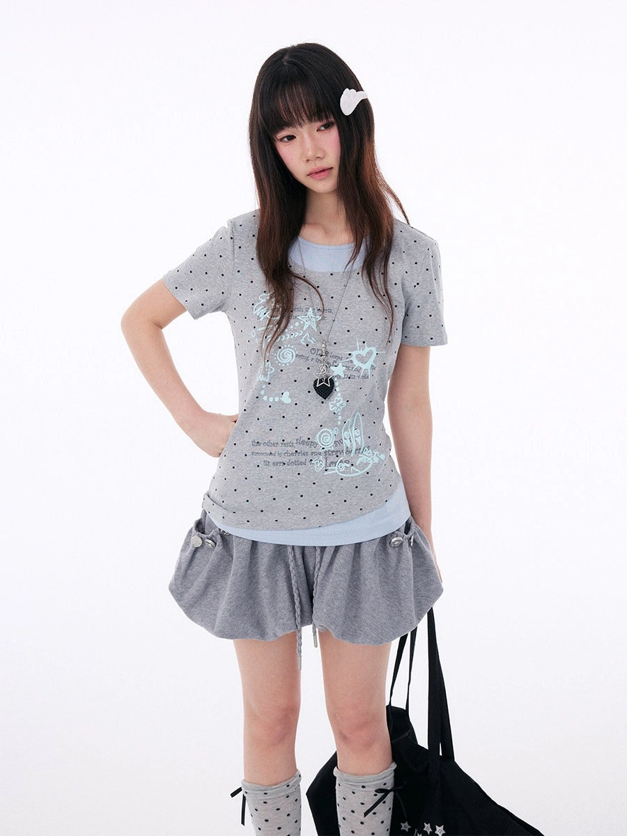 Polka Dot Contrast Layered Tee oliviroa オリヴィオラ