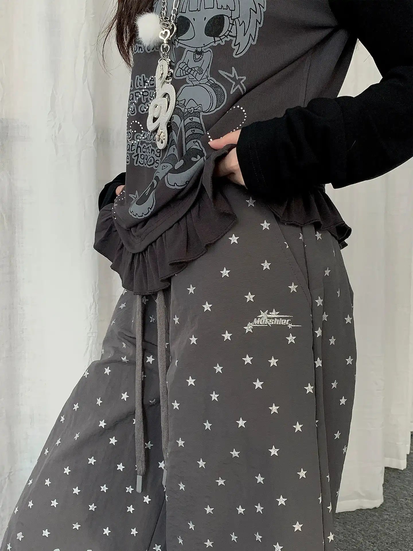 Vintage Star Print Pleated Cargo Pants OL2289