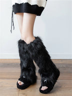 White Faux Fur Leg Warmers OLA059