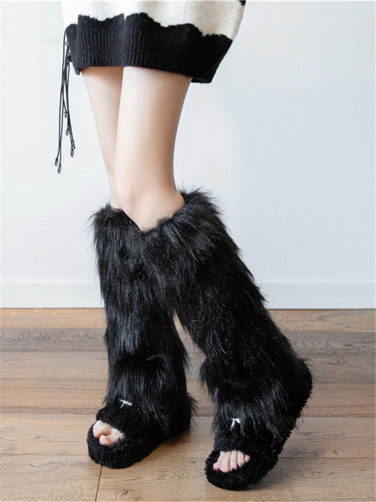 White Faux Fur Leg Warmers OLA059