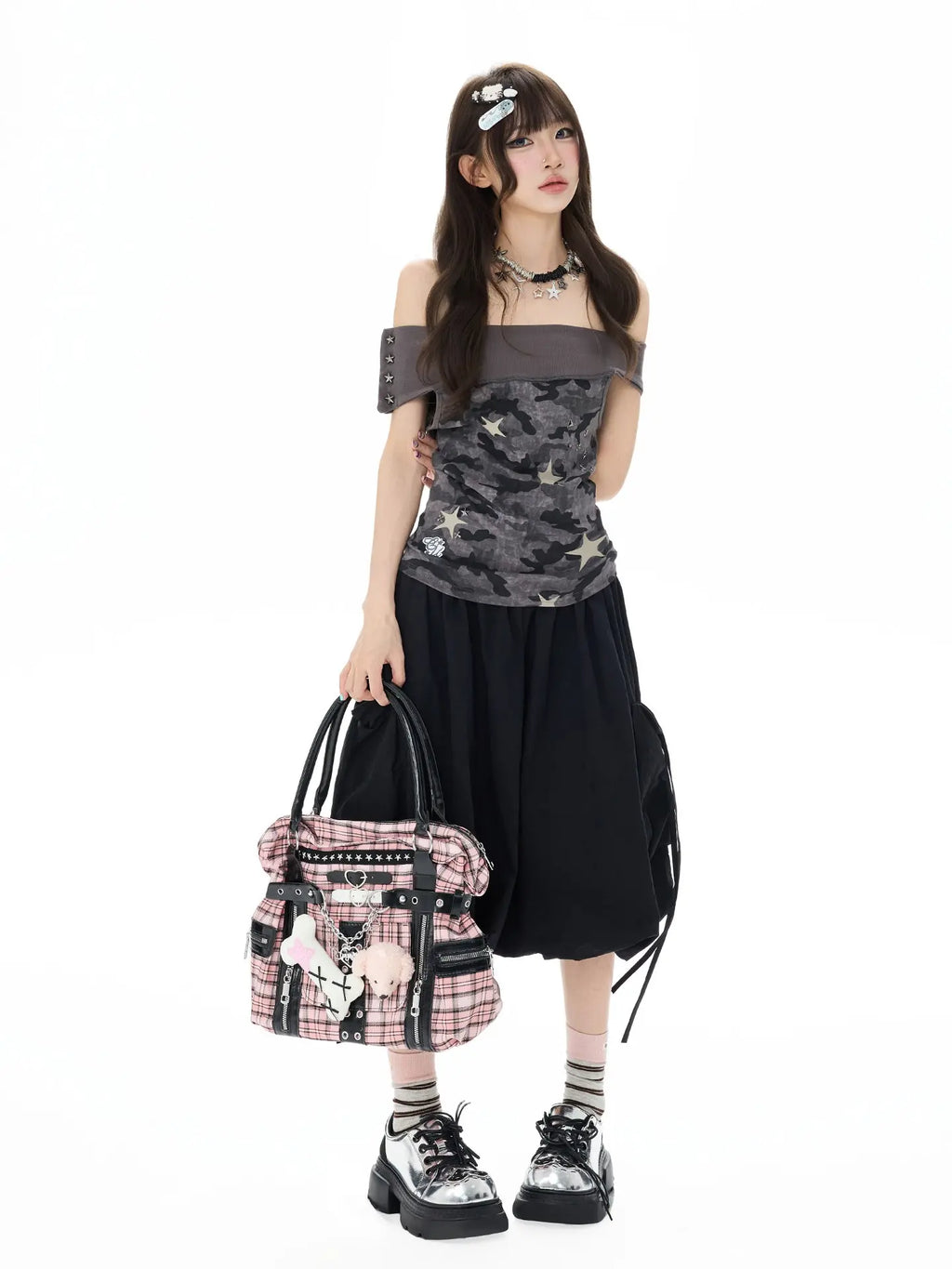 Studded Rhinestone Tie Bubble Skirt OL2410